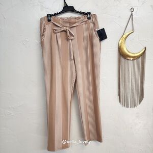 NWT! Soho Apparel Beige Striped Paperbag Waist Straight-Leg Pants